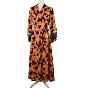 Orange Floral Dress Vintage Joan Curtis Women's size med